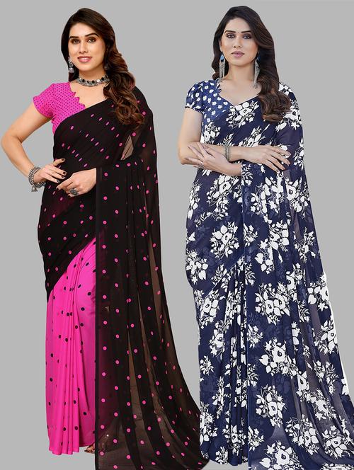 pack of 2 printed casual wear sarees with blouse - 21441313 - Very Small Image - 1