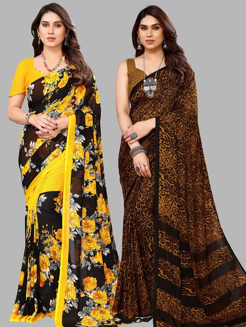 pack of 2 printed casual wear sarees with blouse - 21441315 - Very Small Image - 1