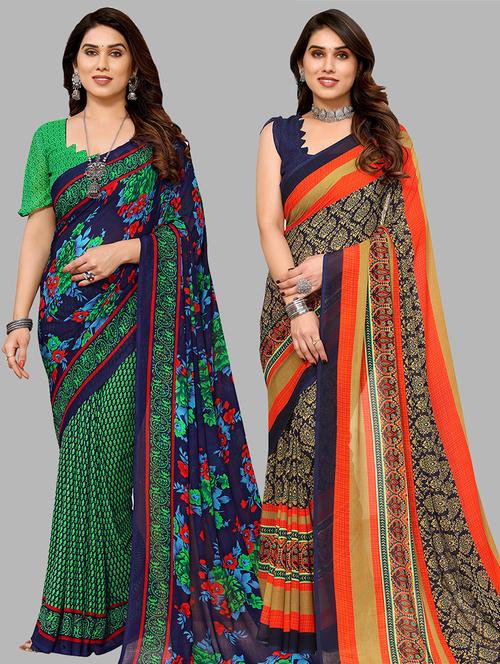 pack of 2 printed casual wear sarees with blouse - 21441316 - Very Small Image - 1