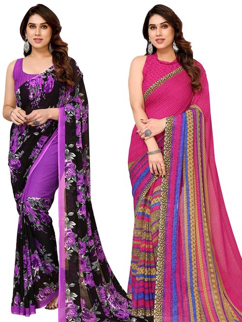 pack of 2 printed casual wear sarees with blouse - 21441318 - Very Small Image - 1