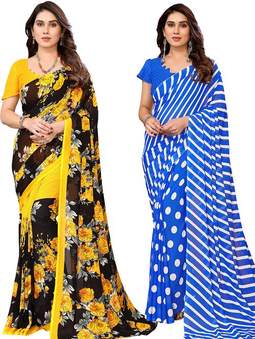 pack of 2 printed casual wear sarees with blouse - 21441319 - Very Small Image - 1