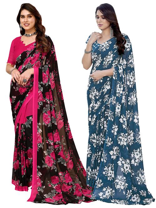 pack of 2 printed casual wear sarees with blouse - 21441320 - Very Small Image - 1