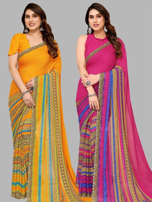 pack of 2 printed casual wear sarees with blouse - 21441321 - Very Small Image - 1