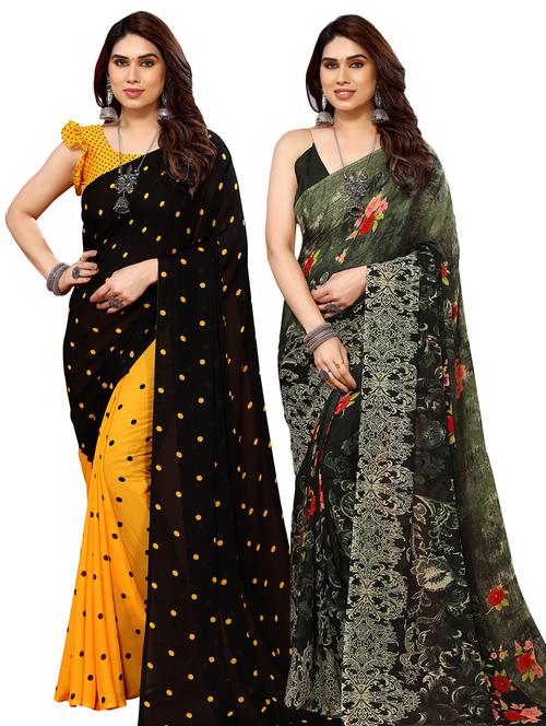 pack of 2 printed casual wear sarees with blouse - 21441322 - Very Small Image - 1