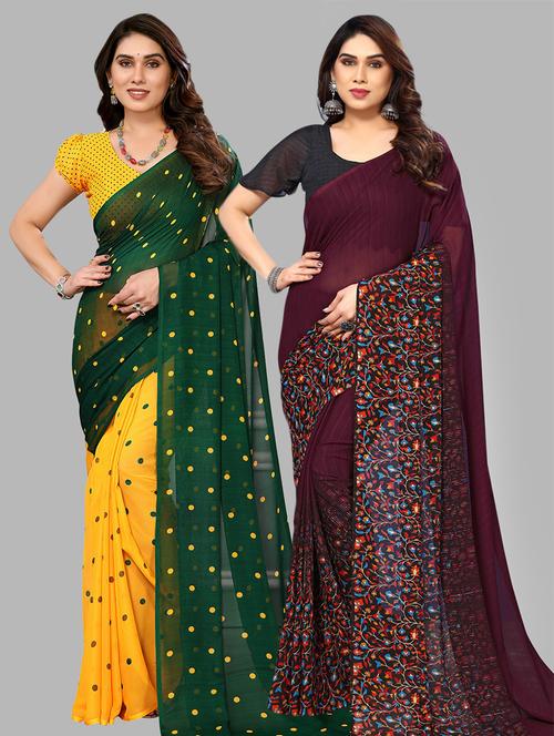 pack of 2 printed casual wear sarees with blouse - 21441323 - Very Small Image - 1