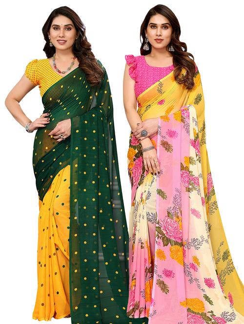 pack of 2 printed casual wear sarees with blouse - 21441324 - Very Small Image - 1