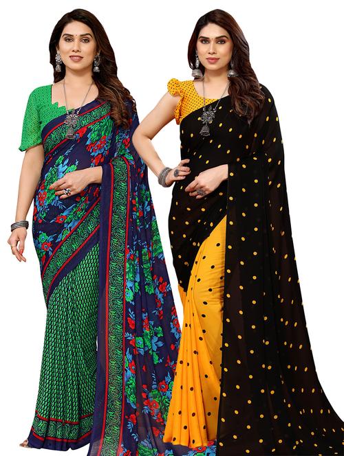 pack of 2 printed casual wear sarees with blouse - 21441325 - Very Small Image - 1