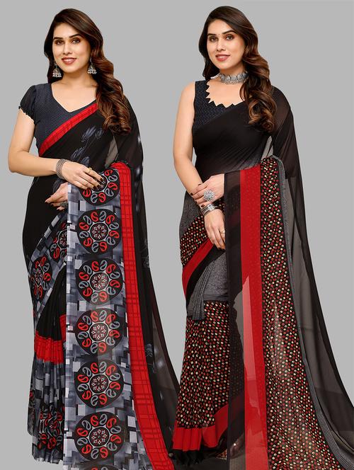 pack of 2 printed casual wear sarees with blouse - 21441326 - Very Small Image - 1