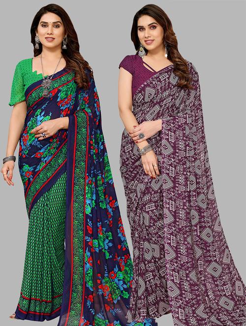 pack of 2 printed casual wear sarees with blouse - 21441328 - Very Small Image - 1