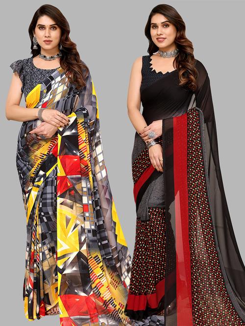 pack of 2 printed casual wear sarees with blouse - 21441334 - Very Small Image - 1