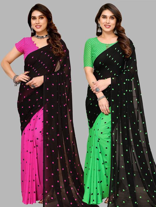 pack of 2 printed casual wear sarees with blouse - 21441335 - Very Small Image - 1