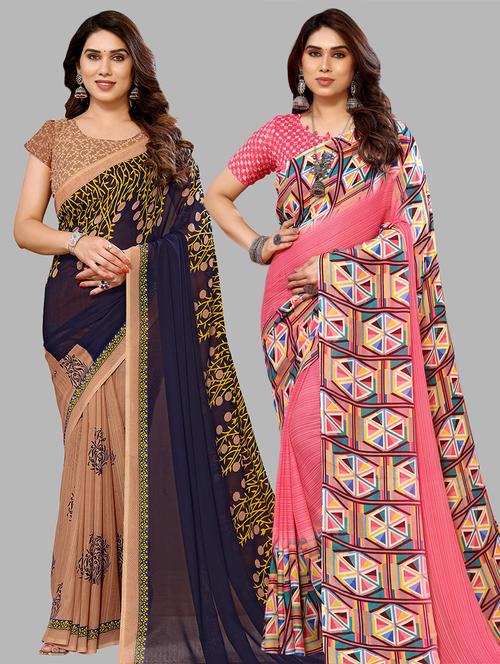 pack of 2 printed casual wear sarees with blouse - 21441336 - Very Small Image - 1