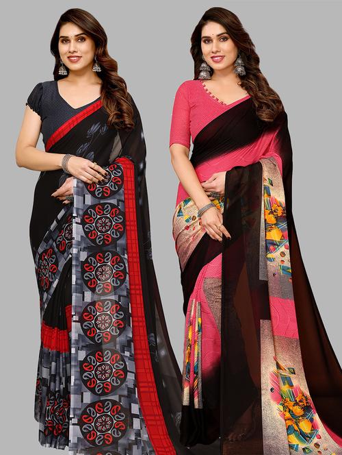 pack of 2 printed casual wear sarees with blouse - 21441337 - Very Small Image - 1