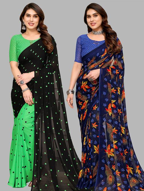 pack of 2 printed casual wear sarees with blouse - 21441338 - Very Small Image - 1