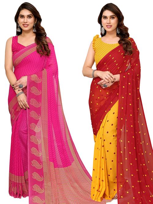 pack of 2 printed casual wear sarees with blouse - 21441340 - Very Small Image - 1