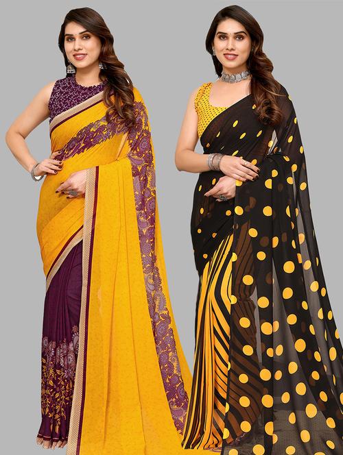 pack of 2 printed casual wear sarees with blouse - 21441341 - Very Small Image - 1