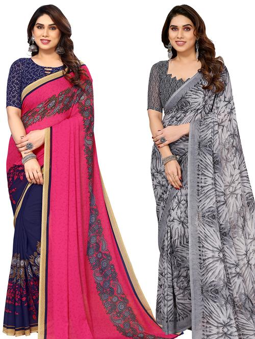 pack of 2 printed casual wear sarees with blouse - 21441342 - Very Small Image - 1