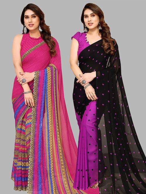 pack of 2 printed casual wear sarees with blouse - 21441343 - Very Small Image - 1