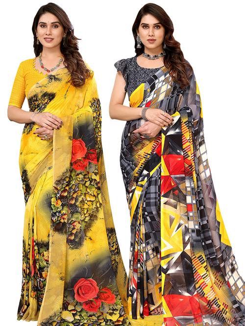 pack of 2 printed casual wear sarees with blouse - 21441344 - Very Small Image - 1