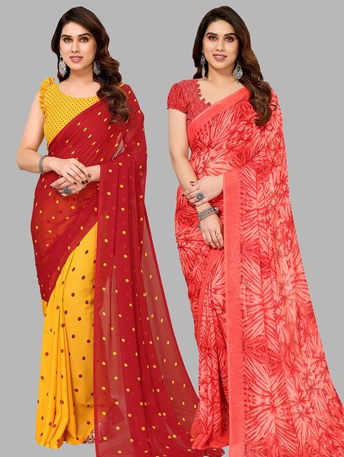 pack of 2 printed casual wear sarees with blouse - 21441345 - Very Small Image - 1