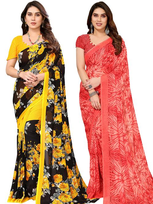 pack of 2 printed casual wear sarees with blouse - 21441347 - Very Small Image - 1