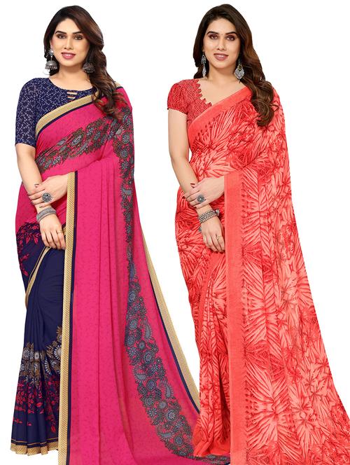pack of 2 printed casual wear sarees with blouse - 21441348 - Very Small Image - 1
