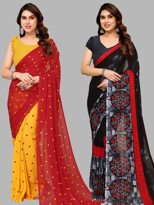 pack of 2 printed casual wear sarees with blouse - 21441350 - Very Small Image - 1