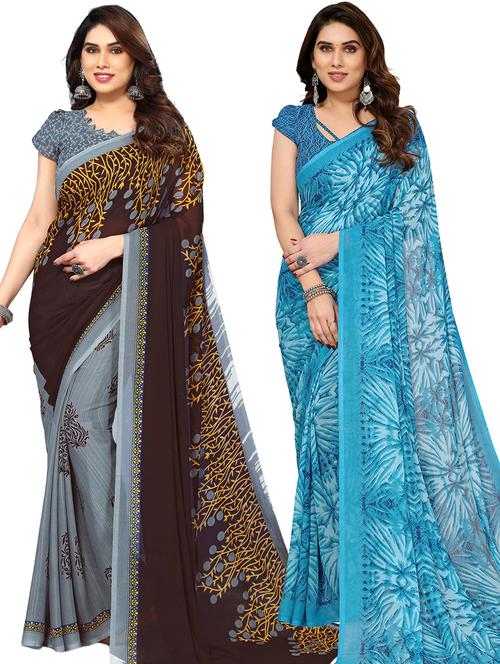pack of 2 printed casual wear sarees with blouse - 21441351 - Very Small Image - 1