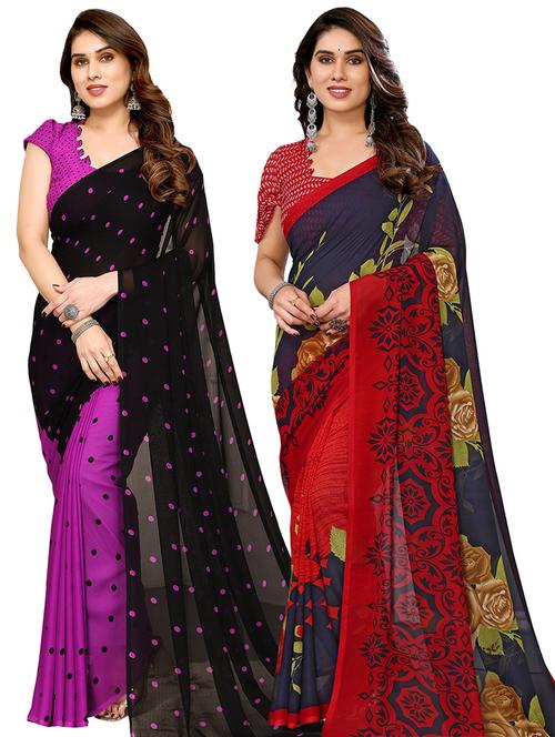 pack of 2 printed casual wear sarees with blouse - 21441352 - Very Small Image - 1