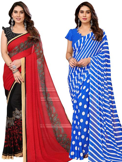 pack of 2 printed casual wear sarees with blouse - 21441353 - Very Small Image - 1