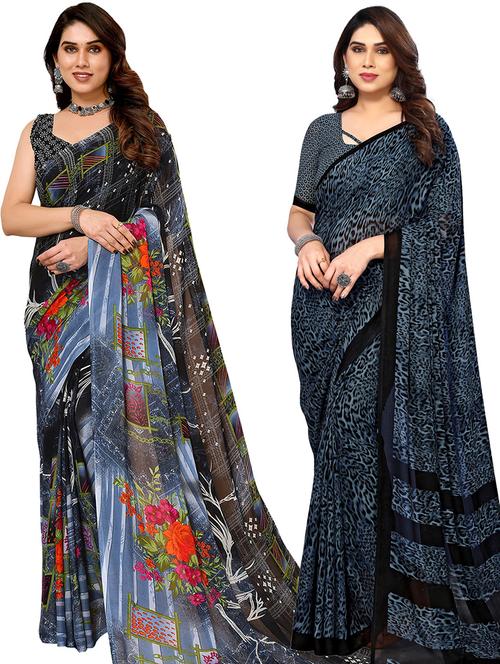pack of 2 printed casual wear sarees with blouse - 21441354 - Very Small Image - 1
