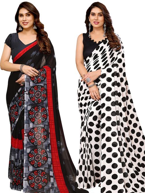 pack of 2 printed casual wear sarees with blouse - 21441356 - Very Small Image - 1