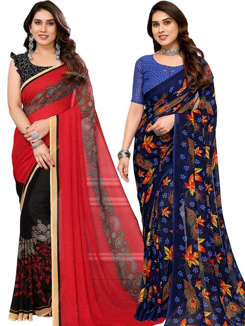 pack of 2 printed casual wear sarees with blouse - 21441358 - Very Small Image - 1