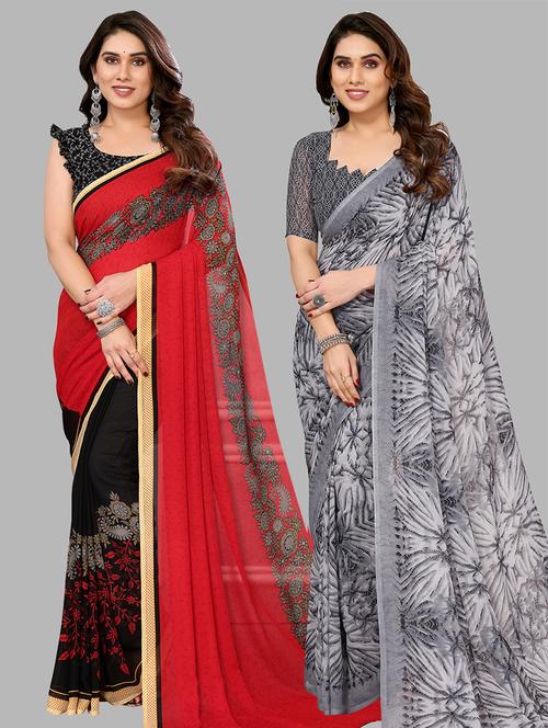pack of 2 printed casual wear sarees with blouse - 21441359 - Very Small Image - 1