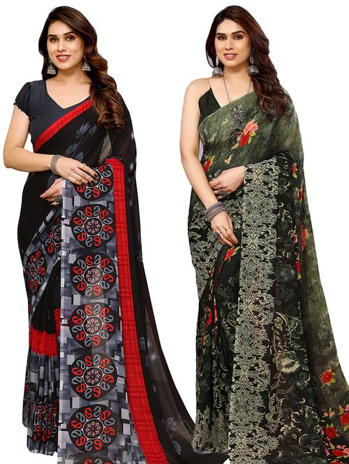 pack of 2 printed casual wear sarees with blouse - 21441361 - Very Small Image - 1
