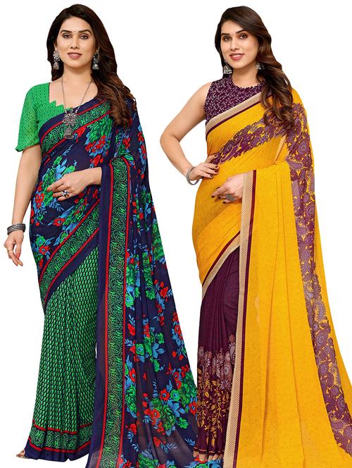 pack of 2 printed casual wear sarees with blouse - 21441362 - Very Small Image - 1
