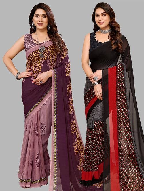 pack of 2 printed casual wear sarees with blouse - 21441363 - Very Small Image - 1