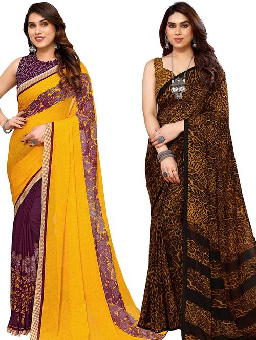 pack of 2 printed casual wear sarees with blouse - 21441364 - Very Small Image - 1