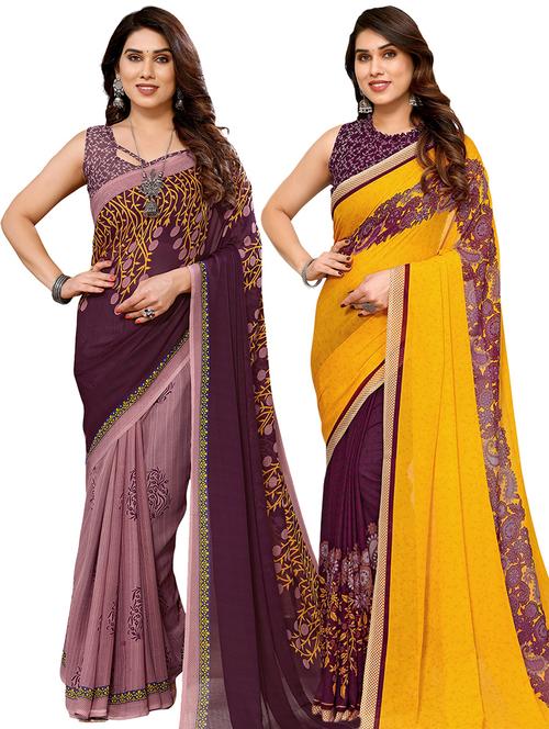 pack of 2 printed casual wear sarees with blouse - 21441365 - Very Small Image - 1