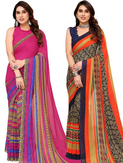 pack of 2 printed casual wear sarees with blouse - 21441366 - Very Small Image - 1