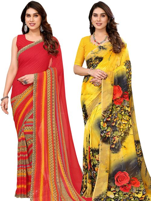 pack of 2 printed casual wear sarees with blouse - 21441367 - Very Small Image - 1