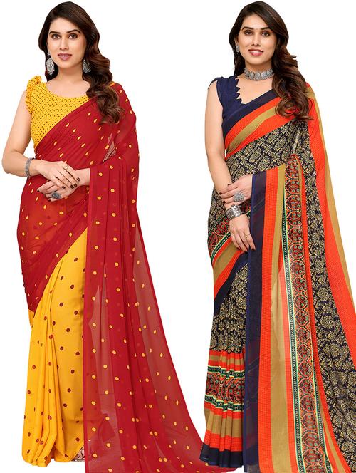 pack of 2 printed casual wear sarees with blouse - 21441368 - Very Small Image - 1