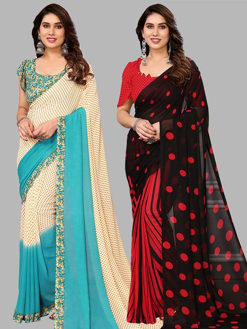 pack of 2 printed casual wear sarees with blouse - 21441370 - Very Small Image - 1