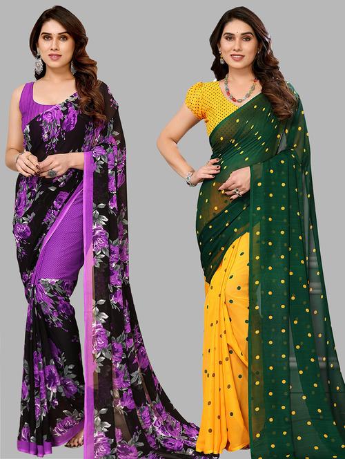 pack of 2 printed casual wear sarees with blouse - 21441372 - Very Small Image - 1