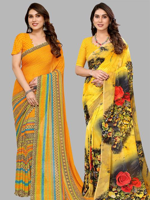 pack of 2 printed casual wear sarees with blouse - 21441373 - Very Small Image - 1