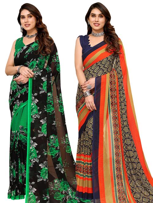 pack of 2 printed casual wear sarees with blouse - 21441374 - Very Small Image - 1