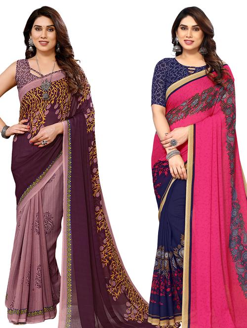 pack of 2 printed casual wear sarees with blouse - 21441375 - Very Small Image - 1