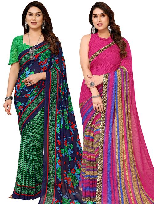 pack of 2 printed casual wear sarees with blouse - 21441376 - Very Small Image - 1