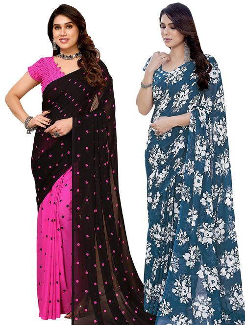 pack of 2 printed casual wear sarees with blouse - 21441377 - Very Small Image - 1