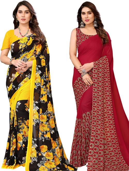 pack of 2 printed casual wear sarees with blouse - 21441379 - Very Small Image - 1